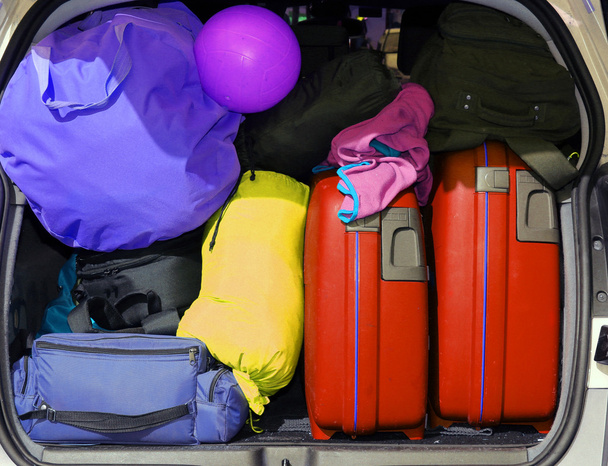 Bagaj ve aile yaz tatili için ayrılırken bavul - Fotoğraf, Görsel