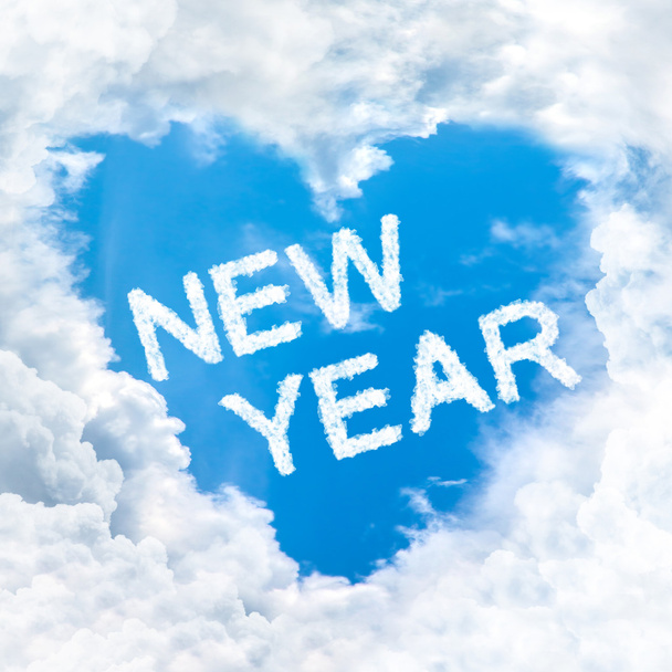 amor palavra do ano novo no céu azul
 - Foto, Imagem