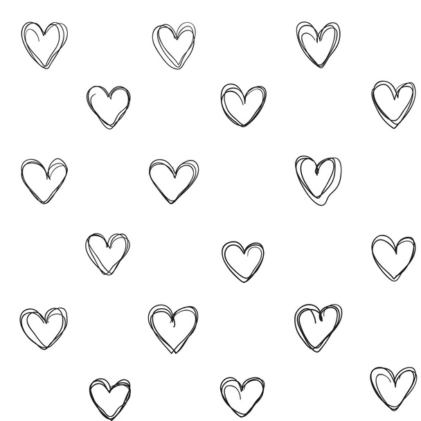 nahtloses Muster abstrakter großer Herzen mit dünnen Linien auf weißem Grund - Vektor, Bild