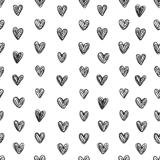 Seamless pattern of abstract small hearts of thin black lines on - Vector, Image