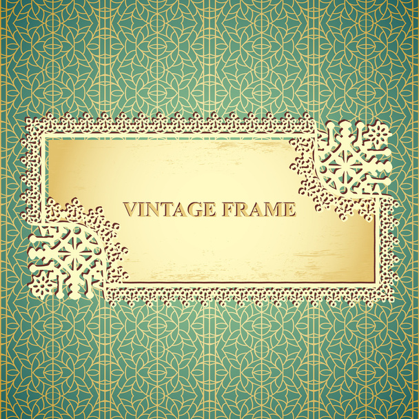 Vintage vector frame on seamless lace pattern - Vetor, Imagem