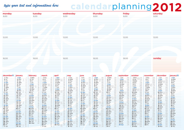 kalendáře a plánování 2012 v angličtině - Vektor, obrázek