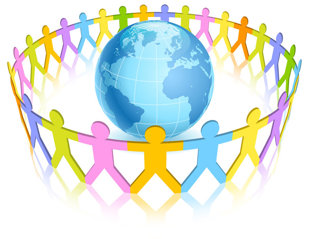 Круг разноцветных людей по всему миру
 - Вектор,изображение