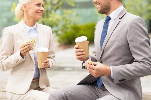 close up of business couple at coffee break - Foto, imagen