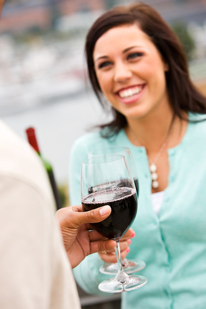 Vino: concentrarsi sul bicchiere di vino come coppia di colloqui
 - Foto, immagini