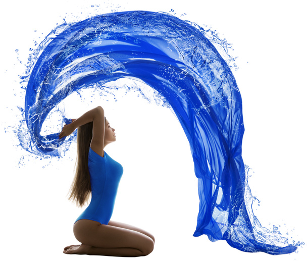 Mujer ola de agua, chica sexy en traje de baño pintura azul en blanco
 - Foto, imagen