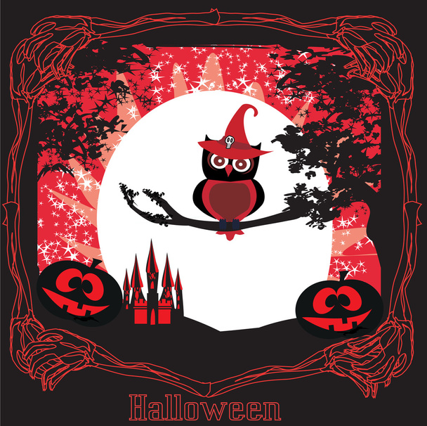 Halloween illustration owl on moon background. - Vector, Image