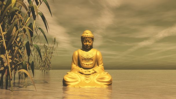Gouden Boeddha - 3d render - Foto, afbeelding