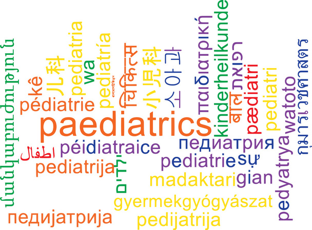 Pädiatrie mehrsprachiges Wordcloud-Hintergrundkonzept - Foto, Bild