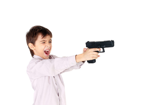 Хлопчик грає з пістолетом
 - Фото, зображення