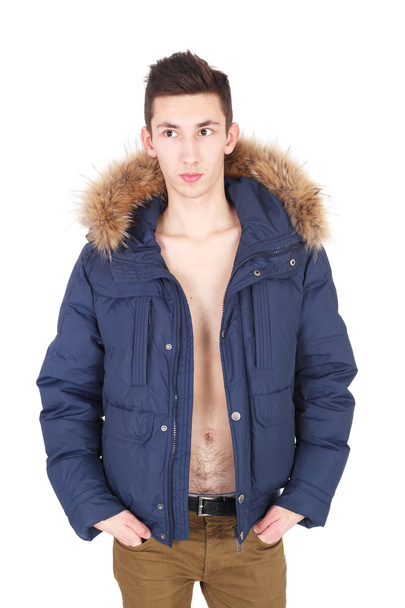 fashion guy in jacket with furs - Fotó, kép