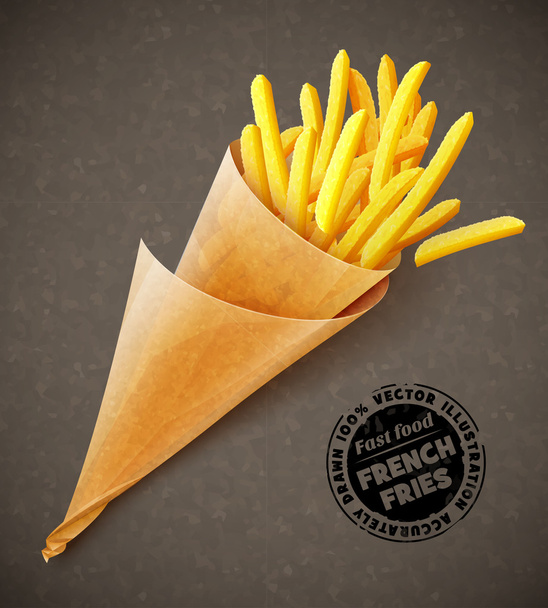 French fries in paper bag - Vector, Image