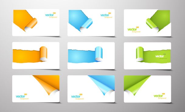 Set of gift cards with rolled corners. - Vetor, Imagem
