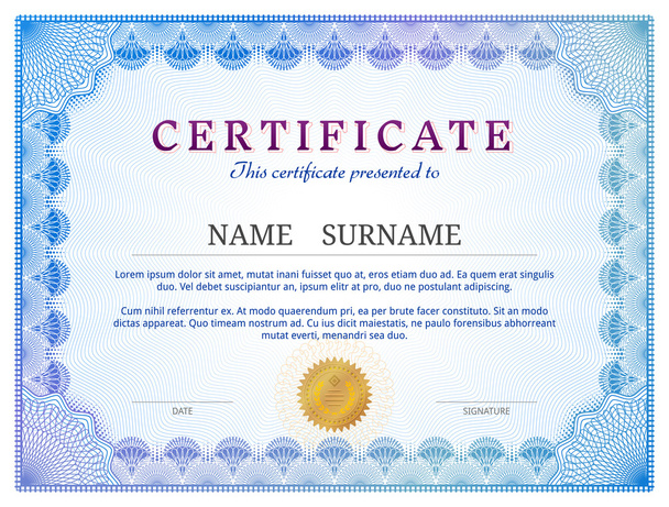 Certificate template with guilloche elements - Vector, Image