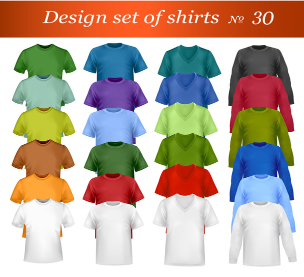 Color and white men polo shirts and t-shirts. Photo-realistic vector illust - Vector, Image