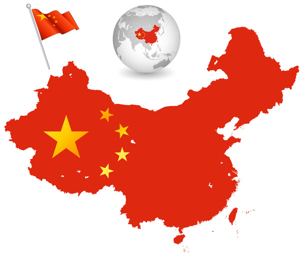 Κίνα σημαία χάρτη φορέα σύνολο - Διάνυσμα, εικόνα