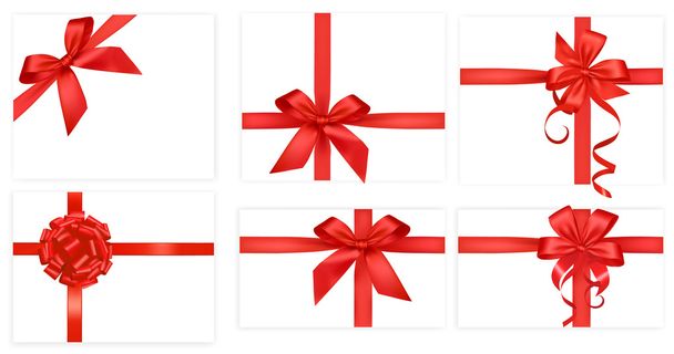 Big set of red gift bows with ribbons. Vector. - Вектор, зображення