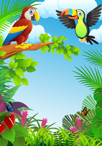 Aves na floresta tropical
 - Vetor, Imagem