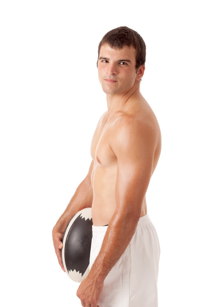 Male rugby player. Studio shot over white. - Foto, Imagen