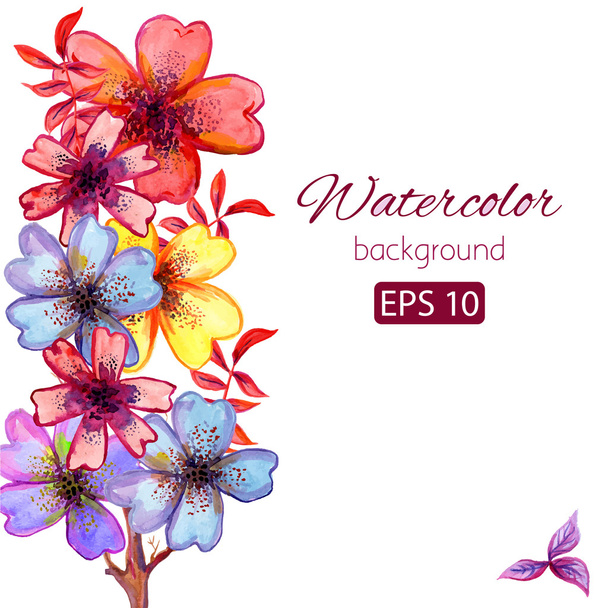 Dekoratív, színes virágok és másol hely akvarell kártya - Vektor, kép