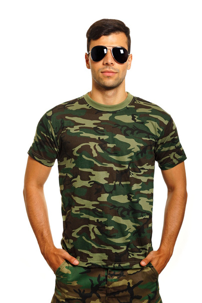 Military man in sunglasses - 写真・画像