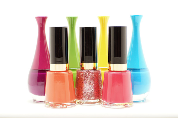 colorful nails polish bottles on white background - Photo, Image