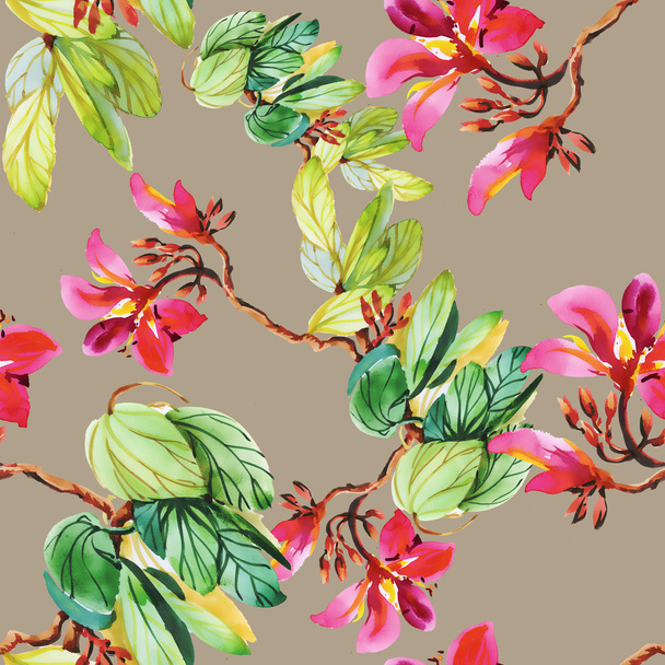Seamless floral pattern on  brown - Photo, image