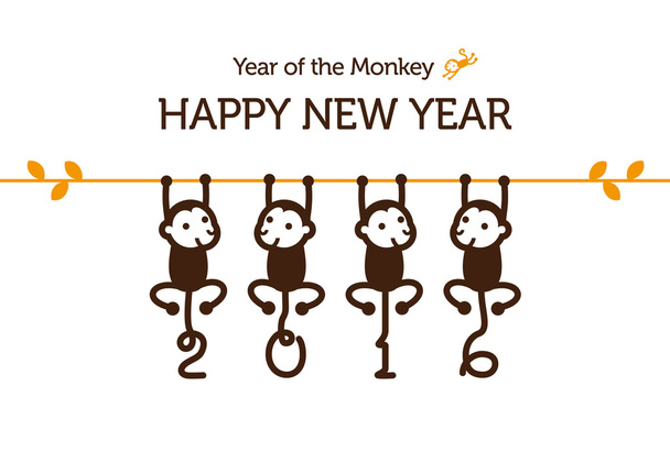 Cartão de Ano Novo com macaco
 - Vetor, Imagem