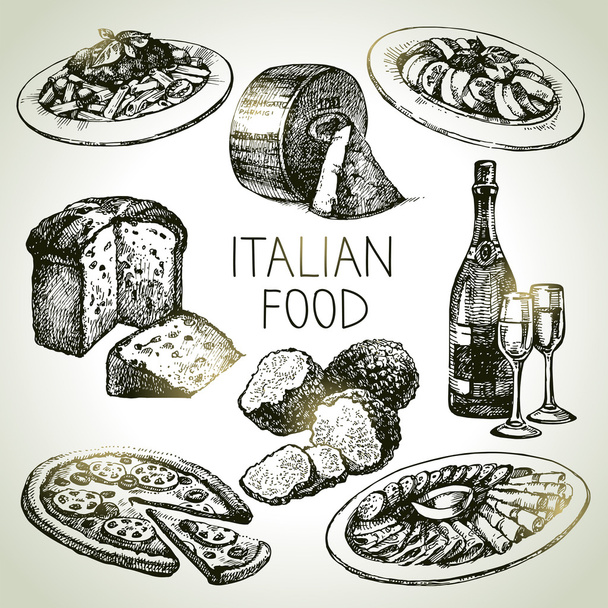 Hand drawn sketch Italian food set. - Vector, Image