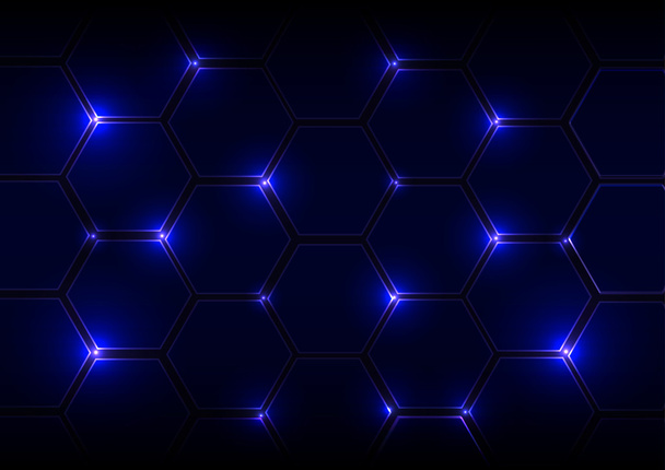 Abstract blue background with hexagons and light - Vector, Image