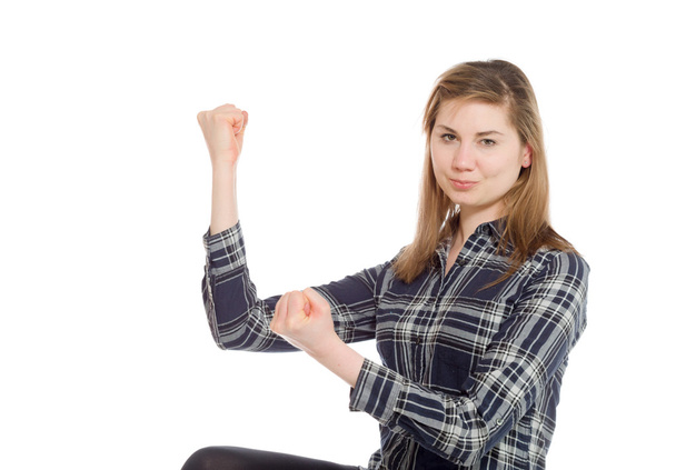 Model cheerful with fists up - Photo, Image