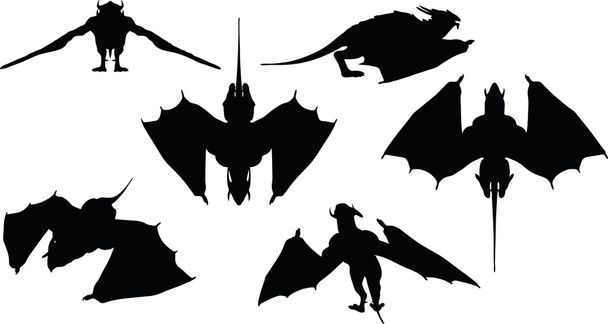 dragon silhouette with fully fold wings  - Vector, Image