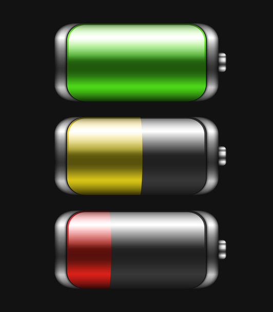 Battery icons set with different charge - Vettoriali, immagini