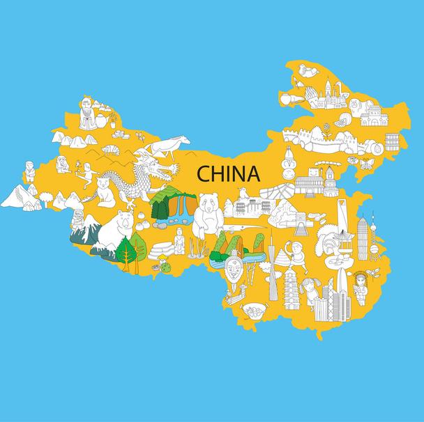 mapa de China con vistas
 - Vector, Imagen