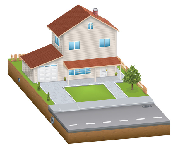 Isometric house with yard - Vector, Image