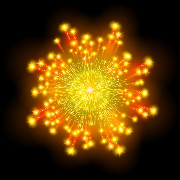 Праздничный узорчатый фейерверк разной формы, сверкающий пиктограммами, установленными на черном фоне абстрактный вектор изолированной иллюстрации - Вектор,изображение