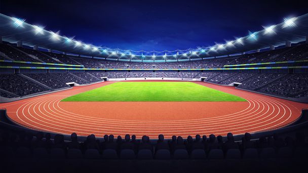 atlétikai Stadionban az első éjszakai pálya és a fű mező - Fotó, kép