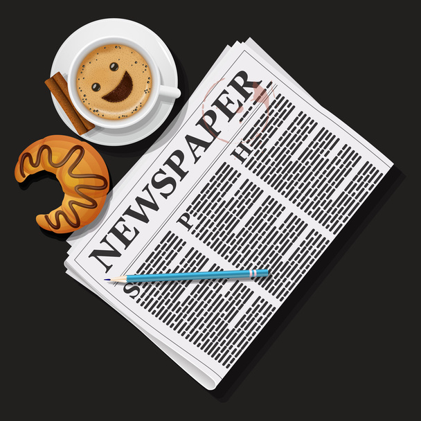 illustration of newspaper with cappuccino cup and croissant - Vector, Image