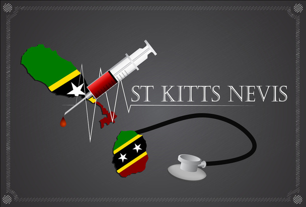 Map of  st kitts nevis with Stethoscope and syringe. - Vector, Image