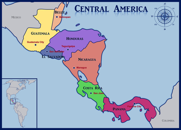 Locatie en kaart van de landen van Midden-Amerika - Vector, afbeelding