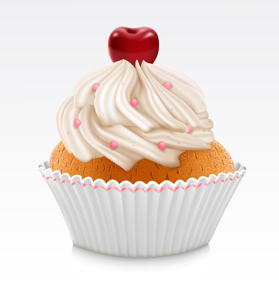 Vanilla cupcake with cherry - Διάνυσμα, εικόνα