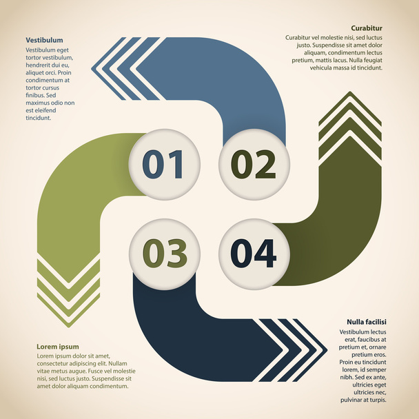 Cyclische infographic ontwerp met vier pijlen - Vector, afbeelding