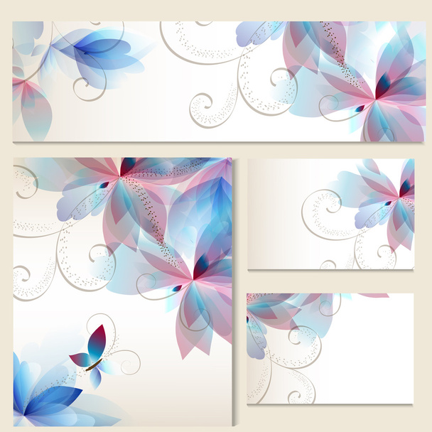 Vector set of identity templates with colorful FLORALS - Διάνυσμα, εικόνα