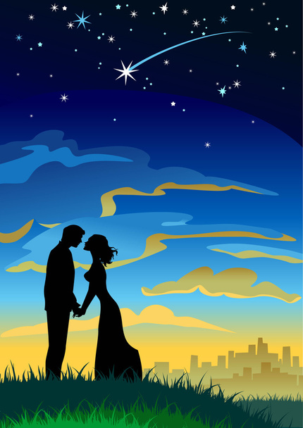 Couple  under starry sky - Vector, afbeelding
