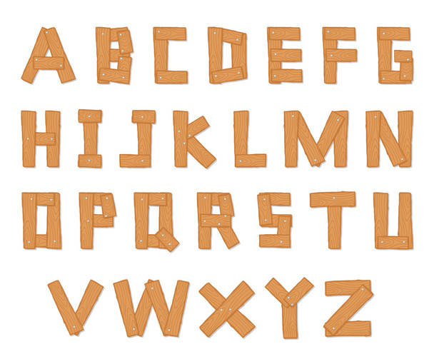 Hand getrokken houten alfabet - Vector, afbeelding