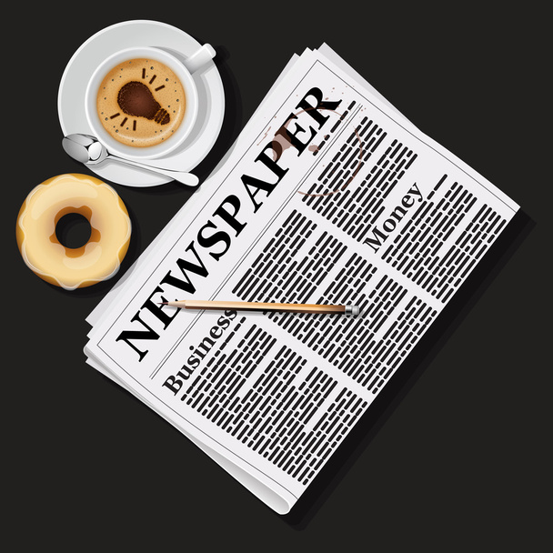 ілюстрація газети з чашкою капучино та пончиком
 - Вектор, зображення