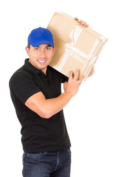 happy friendly confident delivery man carrying boxes - Fotografie, Obrázek