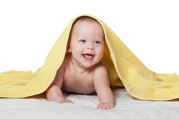Cute happy baby in towel - Φωτογραφία, εικόνα