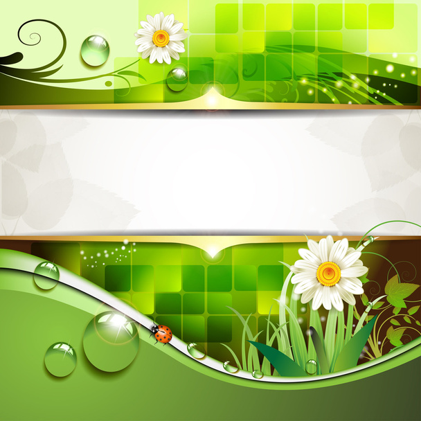 Green background with daisy - Vettoriali, immagini
