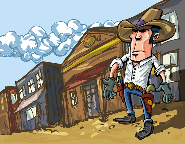 Cartoon cowboy casts a shadow - Vector, Image